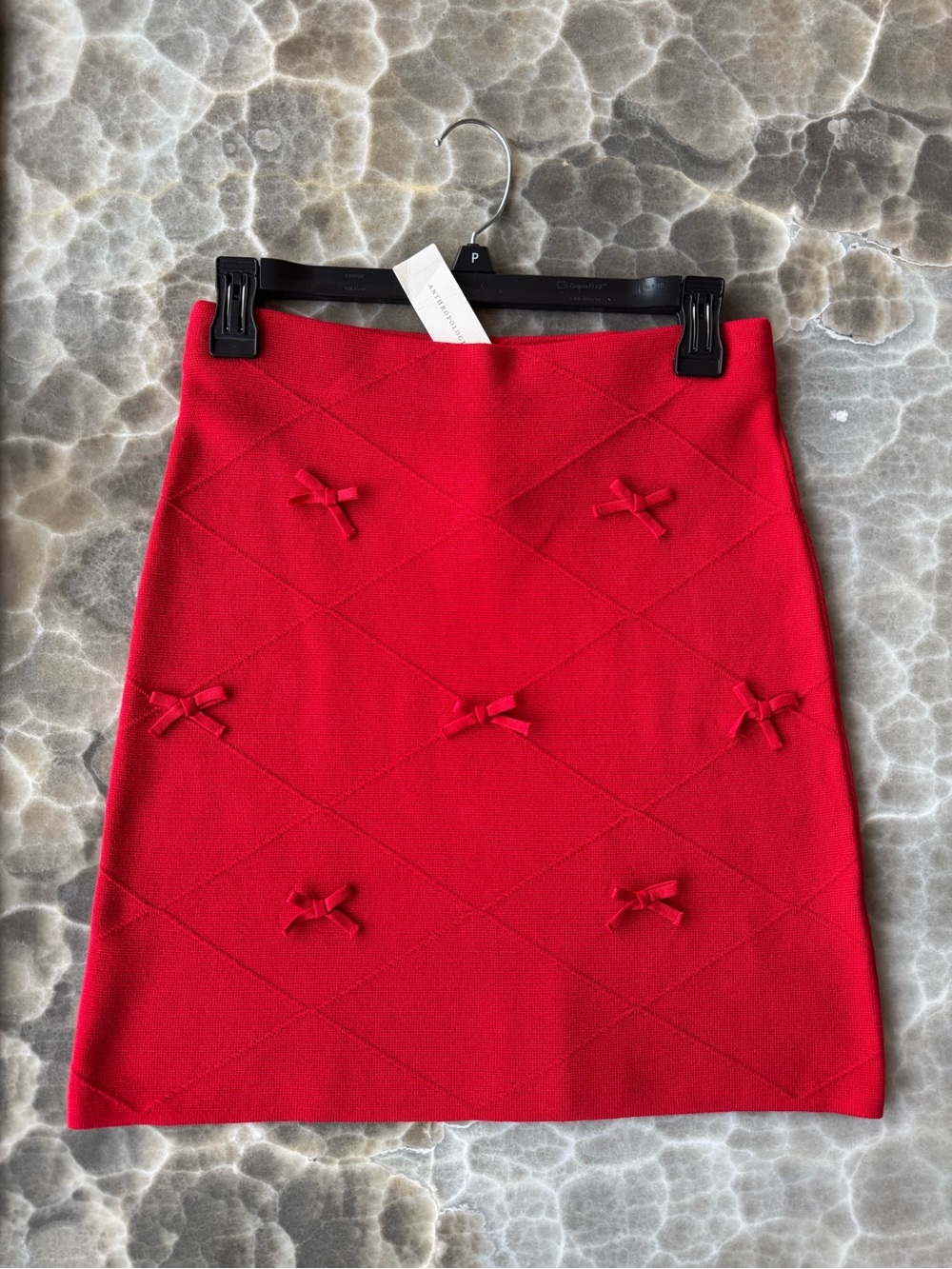 NWT Maeve Red Knit Bow-Embellished Skirt, high waisted, Size S